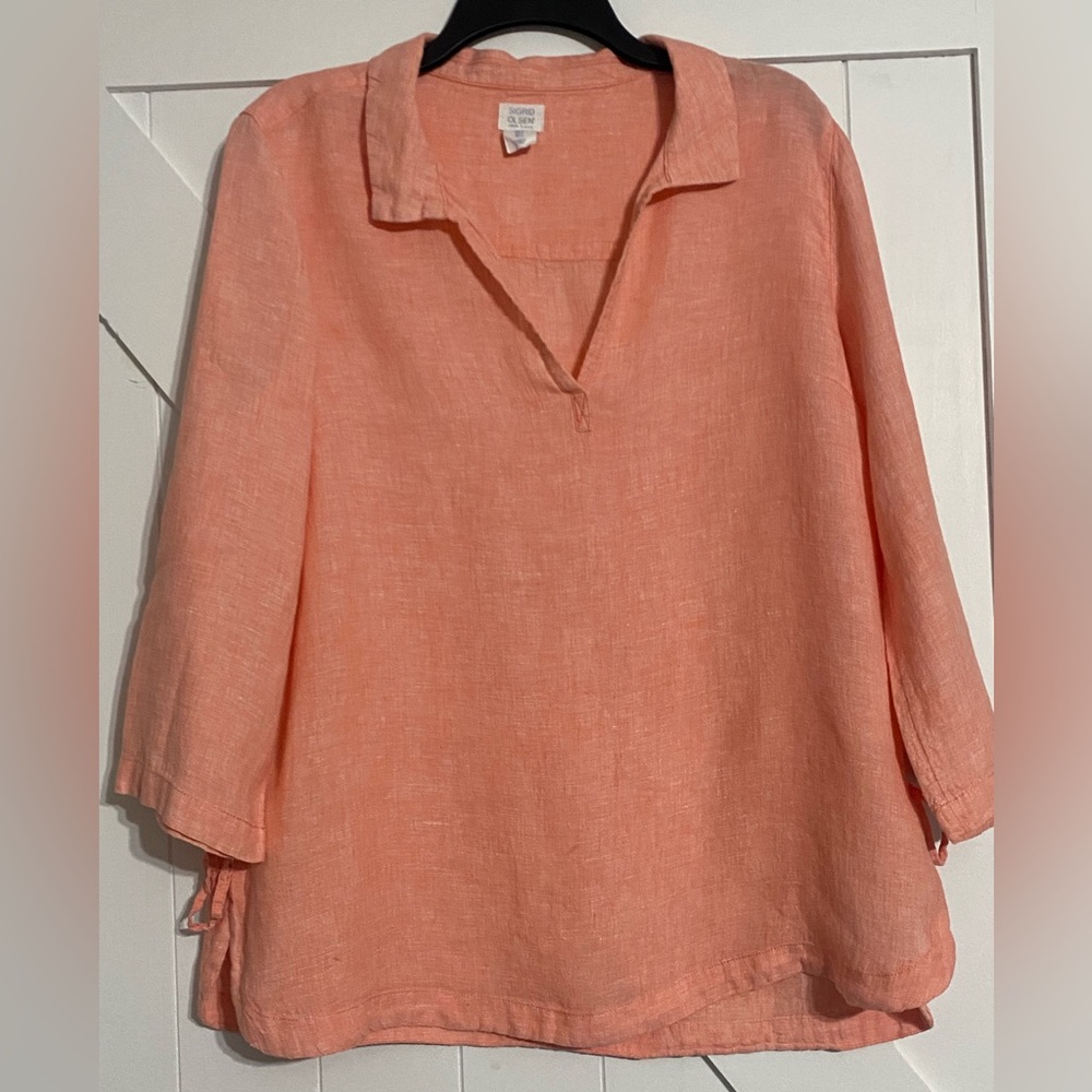 Sigrid Olsen Peach Linen Women's Top Size Lg